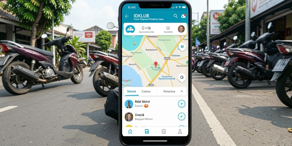 Tampilan antarmuka IDKLUB yang simpel dan informatif untuk Navigasi Motor.