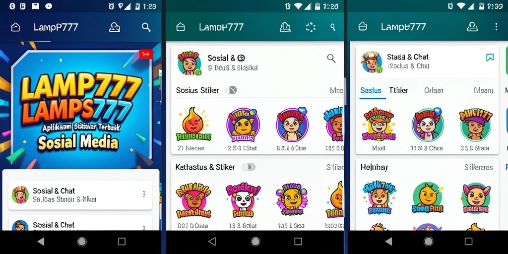 Antarmuka LAMPU777 menampilkan berbagai stiker dan status menarik.