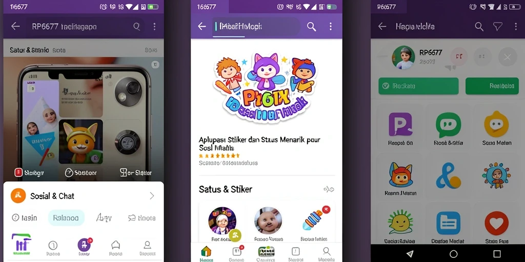Tampilan antarmuka aplikasi Status & Stiker RP6677 yang menarik.